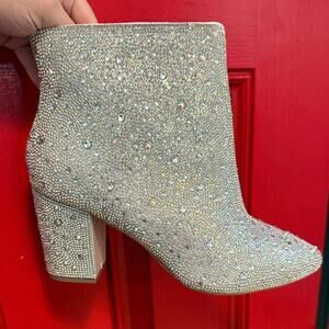 Damaged Torrid Betsey Johnson 10WW Wide Width Silver‎ Rhinestone Booties Boots